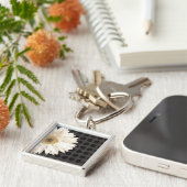 白い花の黒いドット キーホルダー (側面)