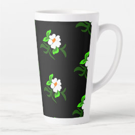 白い花の黒い背景アルミニウム水底 カフェラテマグ