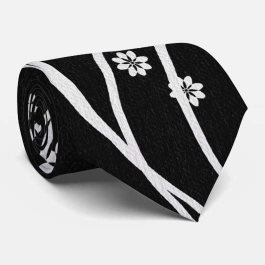 白い花の黒く膚触りがよいメンズの首のタイ ネクタイ (ロール)