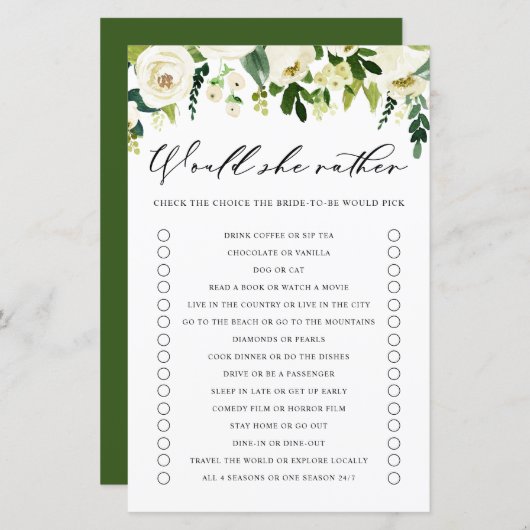 白い花は彼女はむしろブライダルシャワーゲーム (正面/裏面)