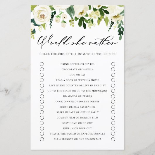 白い花は彼女はむしろ赤ちゃんシャワーのゲーム (正面)