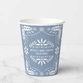 白い花ほこりっぽい青いパペルのピカド赤ちゃんシャワー 紙コップ (裏面)