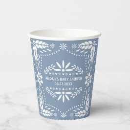 白い花ほこりっぽい青いパペルのピカド赤ちゃんシャワー 紙コップ