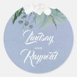 白い花ほこりっぽい青結婚色 ラウンドシール