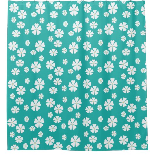 白い花を持つ淡海緑 シャワーカーテン (正面)