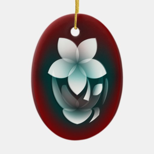 白い花を鏡像化 セラミックオーナメント (正面)