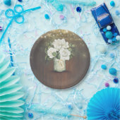 白い花を飾った素朴なメイソンジャーを使ったカントリーウェディング ペーパープレート (パーティー)