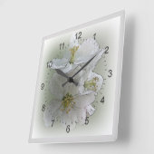 白い花を3つ スクエア壁時計 (傾斜)