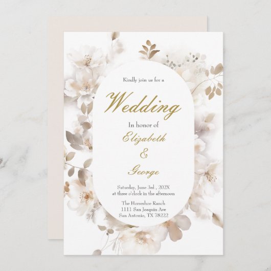 白い花エレガントな結婚式の招待状 招待状 (正面/裏面)