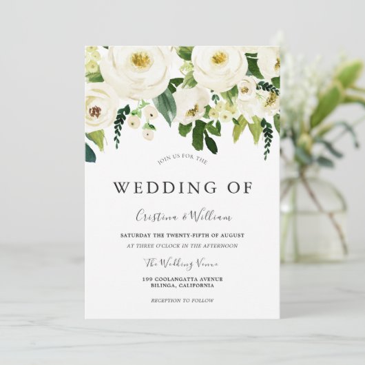 白い花エレガントな結婚式 招待状 (スタンド正面)