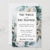 白い花エレガントな結婚式 招待状 (正面)