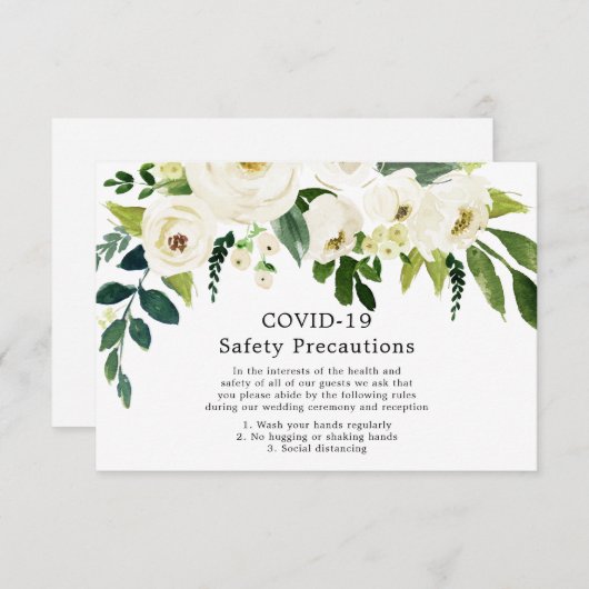 白い花エレガントな結婚式COVID-19安全 エンクロージャーカード (正面/裏面)