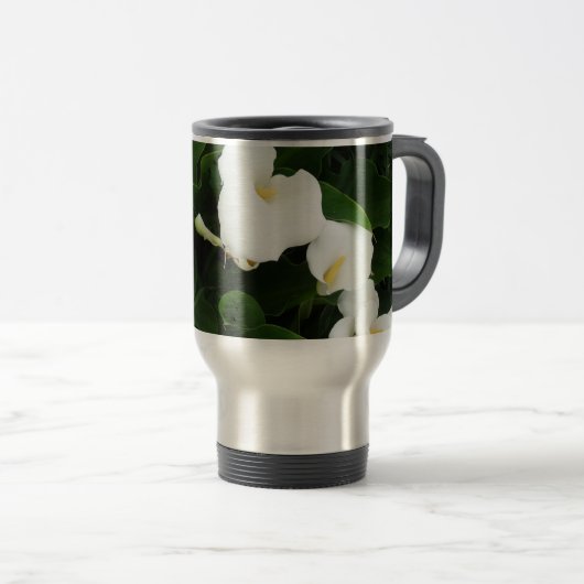 白い花ステンレス鋼旅行/通勤マグ トラベルマグ (正面右)