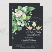 白い花チャリスファースト聖餐式 招待状 (正面/裏面)