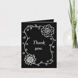 白い花ハート黒いサンキューカード サンキューカード