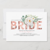 白い花バラ金ゴールドと緑のブライダルシャワー 招待状 (正面)