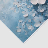 白い花ブルーアクリル絵画のデコパージュ 薄葉紙 (詳細)