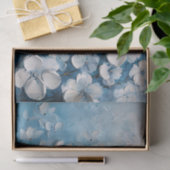 白い花ブルーアクリル絵画のデコパージュ 薄葉紙 (ギフト)