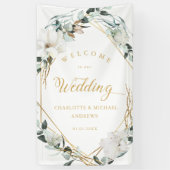 白い花ユーカリプタス金ゴールド幾何結婚性 横断幕 (縦)