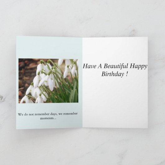 白い花ライトおよび陰のバースデー・カード カード (内部)