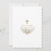 白い花リース金ゴールドクロスホーリーコミュニオン 招待状 (裏面)