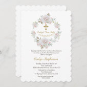 白い花リース金ゴールドクロスホーリーコミュニオン 招待状 (正面/裏面)