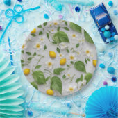 白い花レモン緑離れの花の模様 ペーパープレート (パーティー)