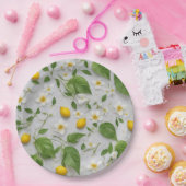 白い花レモン緑離れの花の模様 ペーパープレート (パーティー)