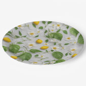 白い花レモン緑離れの花の模様 ペーパープレート (アングル)