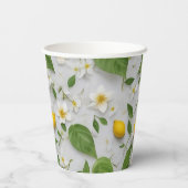 白い花レモン緑離れの花の模様 紙コップ (裏面)