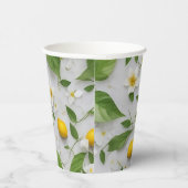 白い花レモン緑離れの花の模様 紙コップ (右)