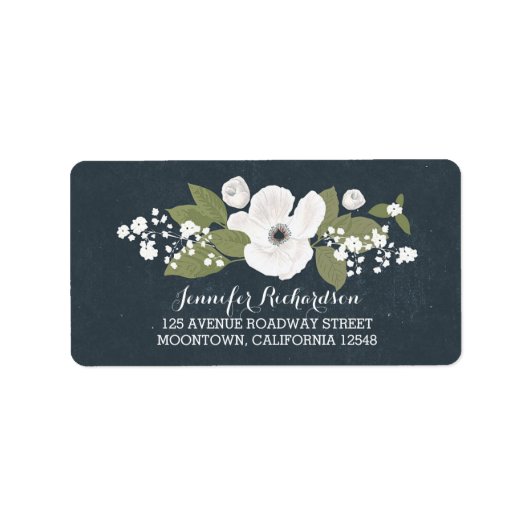 白い花ヴィンテージ結婚式住所 シール (正面)