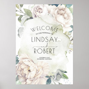 白い花ヴィンテージ結婚水色 ポスター