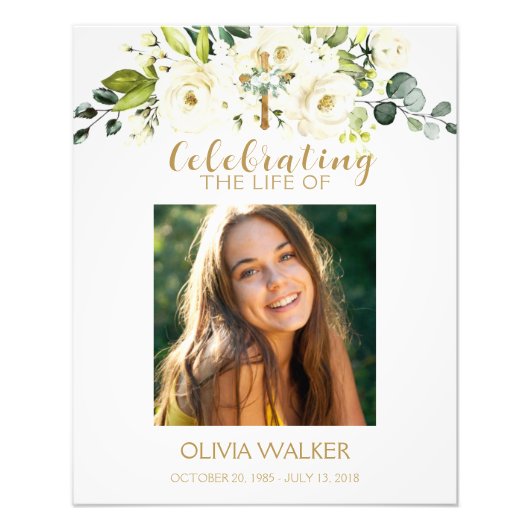 白い花写真葬式ウェルカムサイン フォトプリント (正面)