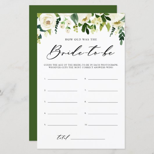 白い花嫁のシャワーゲーム (正面/裏面)