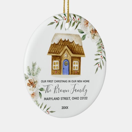 白い花我々の初めてのクリスマスは我々の新しい家 セラミックオーナメント (右)