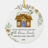 白い花我々の初めてのクリスマスは我々の新しい家 セラミックオーナメント (正面)