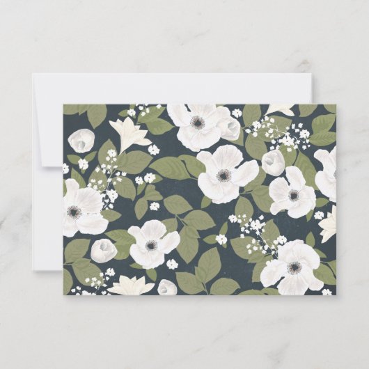 白い花手書きヴィンテージ結婚式RSVP 出欠カード (正面)