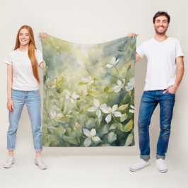 白い花文様 フリースブランケット