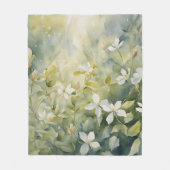 白い花文様 フリースブランケット (正面)