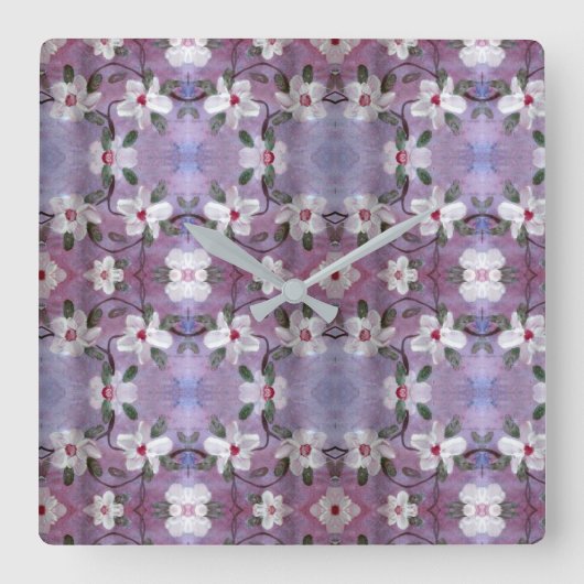 白い花時計 スクエア壁時計 (正面)