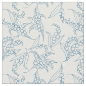 白い花柄のユリの谷の青い輪郭 ファブリック (クローズアップ)