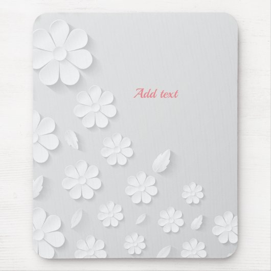 白い花柄の上に白テンプレート、マウスパッド マウスパッド (正面)