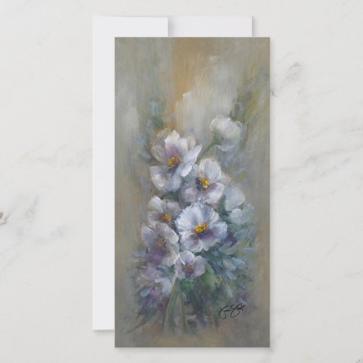 白い花柄の名刺サイズカード 4 x 8" (正面)