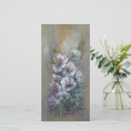 白い花柄の名刺サイズカード 4 x 8" (スタンド正面)