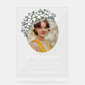 白い花楕円形の写真を愛の記憶に アクリルサイン (正面)