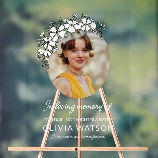 白い花楕円形の写真を愛の記憶に アクリルサイン (ニュートラル)