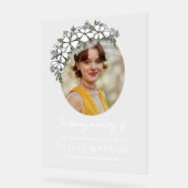 白い花楕円形の写真を愛の記憶に アクリルサイン (傾斜)