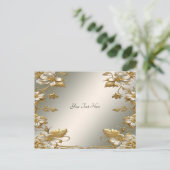 白い花模様のゴールド装飾ポストカード ポストカード (スタンド正面)