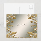 白い花模様のゴールド装飾ポストカード ポストカード (正面/裏面)